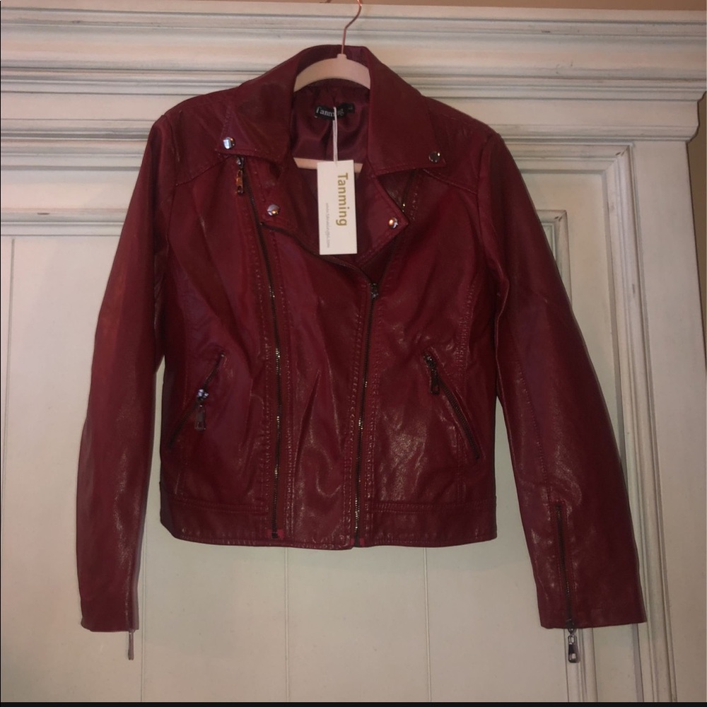 Tanming red leather jacket